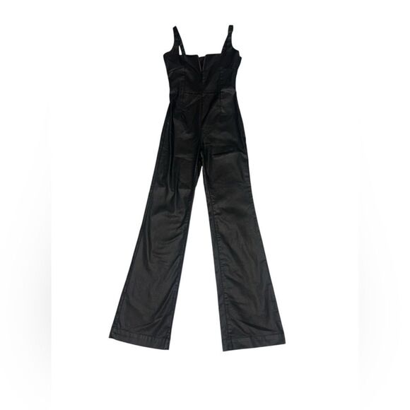 NWT 7 FOR ALL MAN KIND black Coated Denim Flared Jumpsuit In Rabbithole sz small - Picture 4 of 12